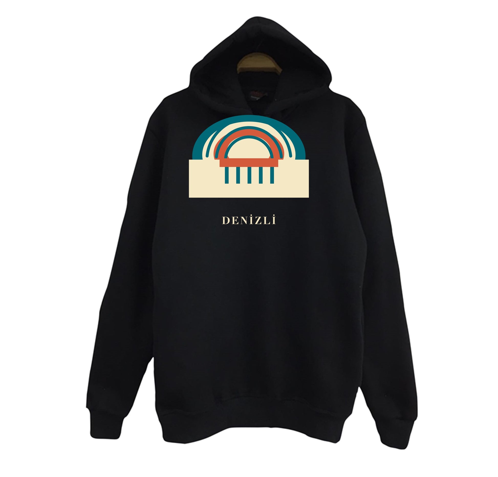 Denizli Hierapolis Antik Tiyatrosu baskılı siyah kapüşonlu sweatshirt