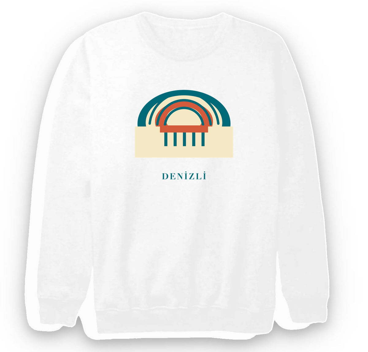 Denizli Hierapolis Antik Tiyatrosu baskılı beyaz sweatshirt