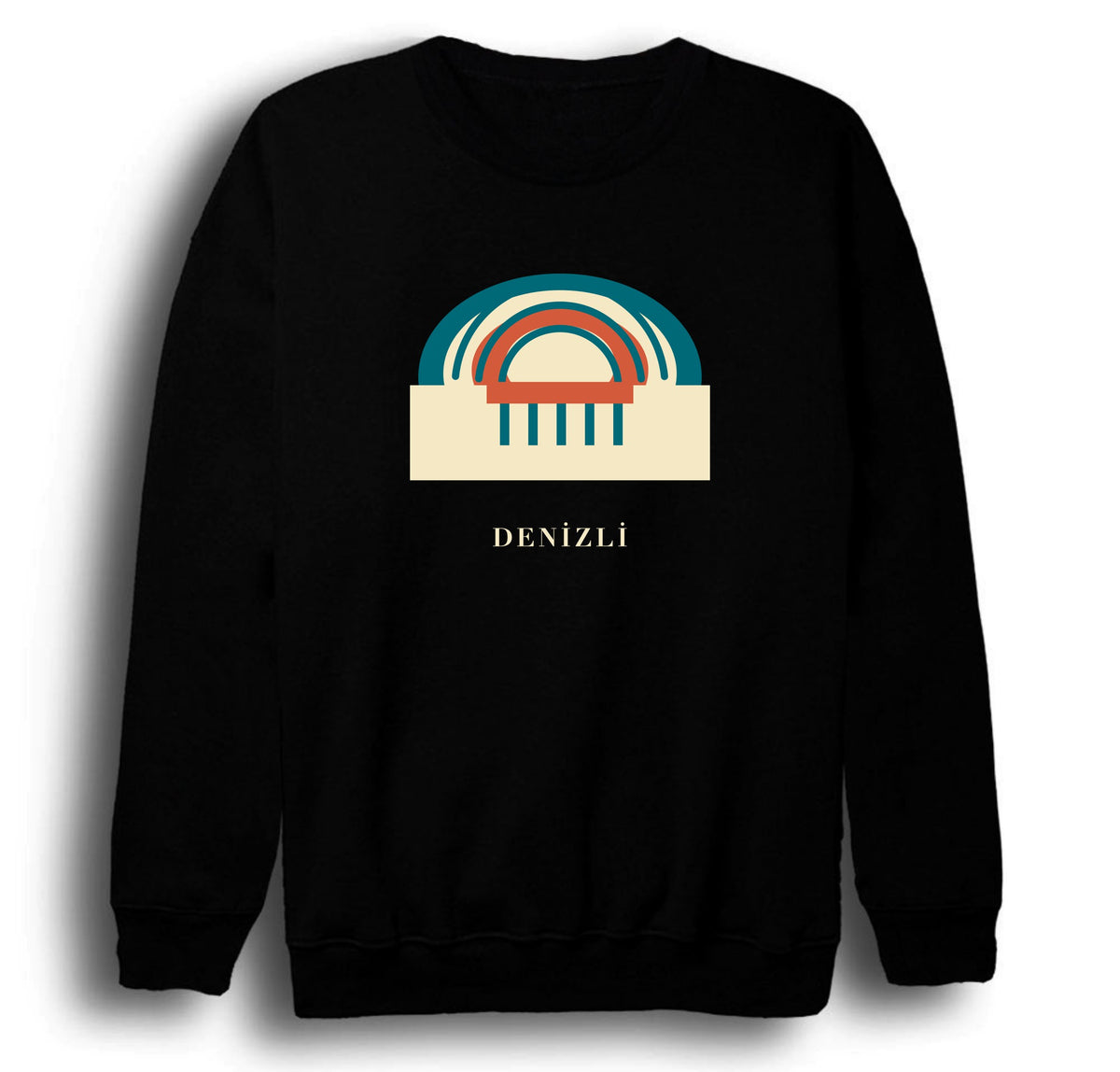 Denizli Hierapolis Antik Tiyatrosu baskılı siyah sweatshirt