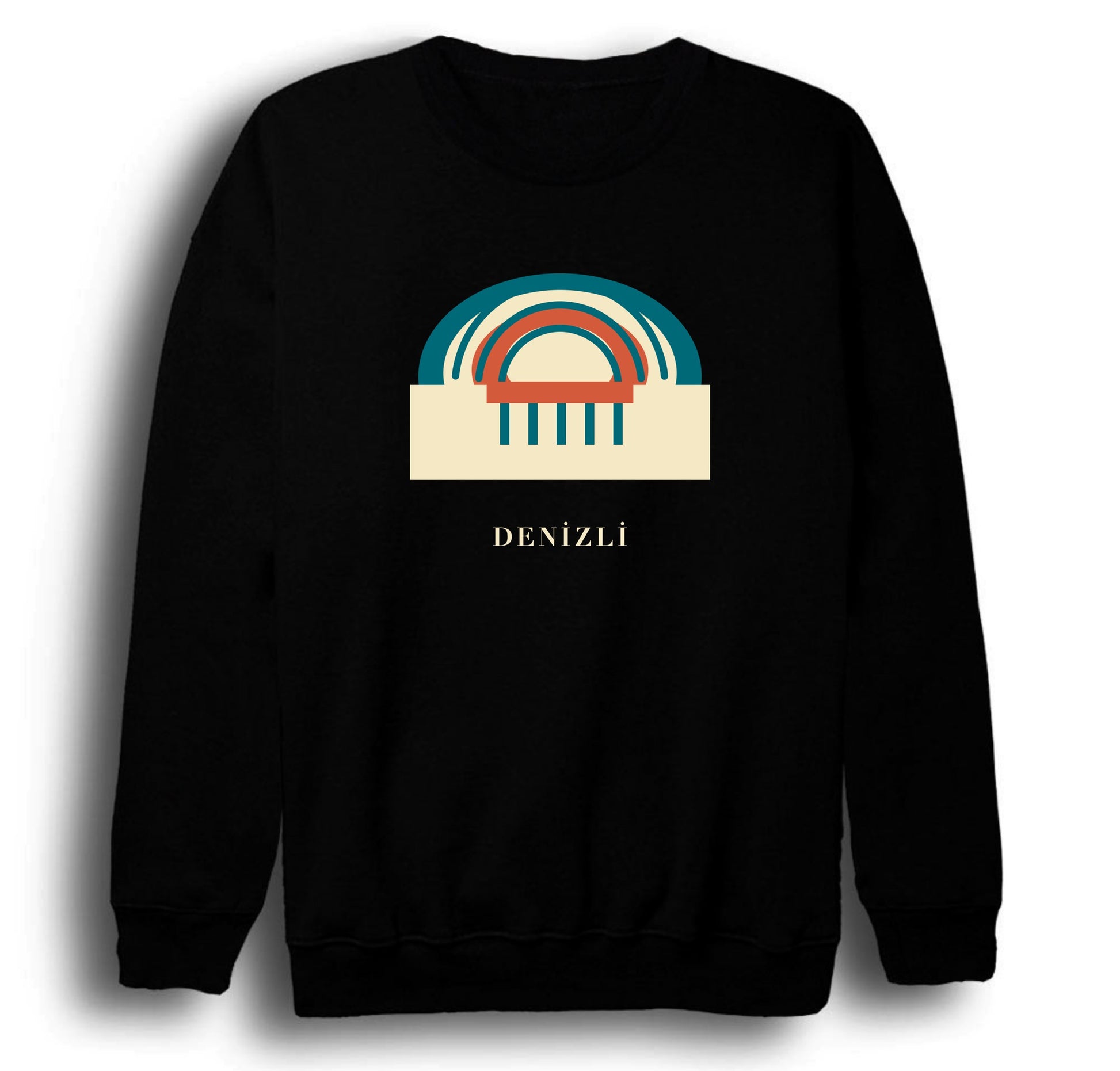 Denizli Hierapolis Antik Tiyatrosu baskılı siyah sweatshirt