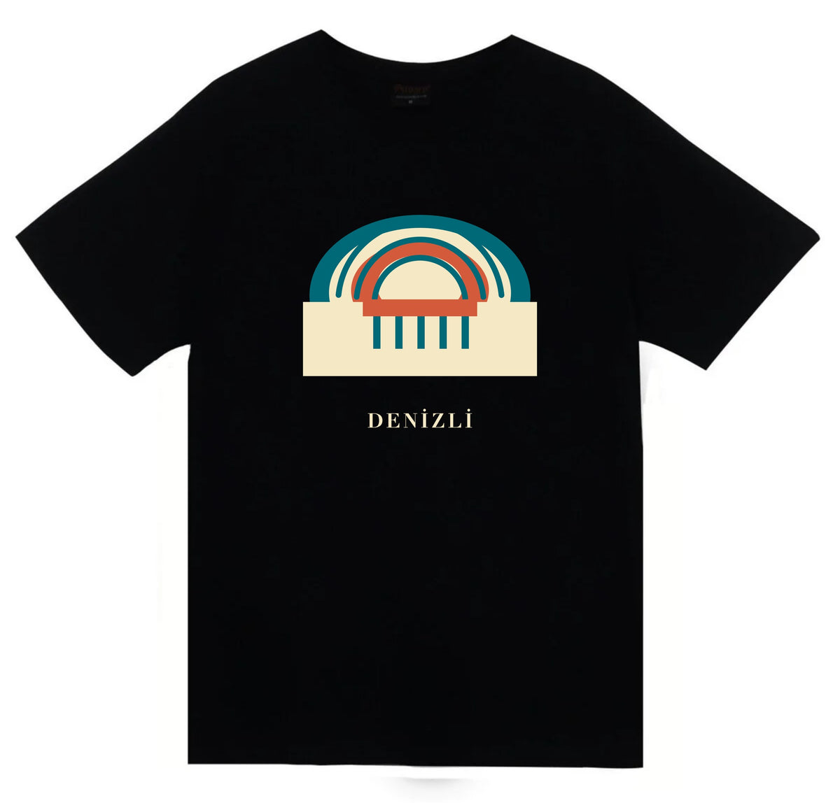 Denizli Hierapolis Antik Tiyatrosu baskılı siyah t-shirt