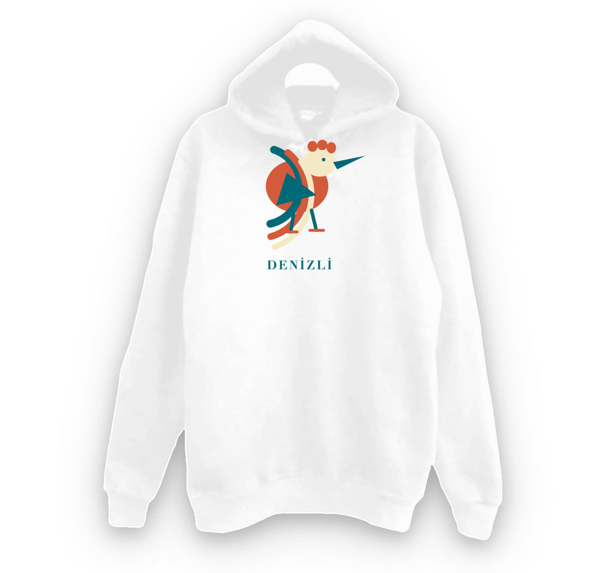 Denizli Horozu baskılı beyaz kapüşonlu sweatshirt