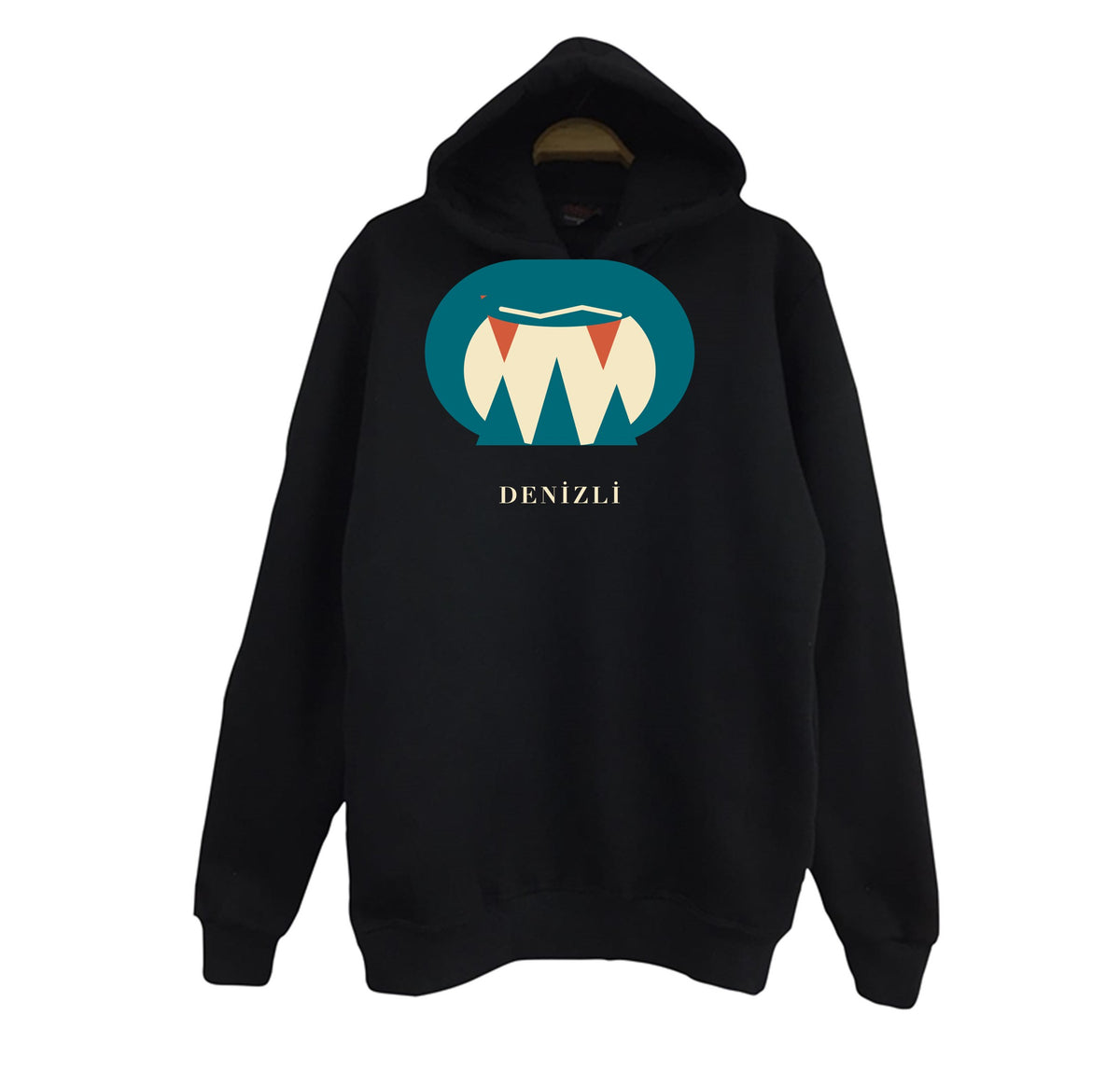 Denizli Kaklık Mağarası baskılı siyah kapüşonlu sweatshirt