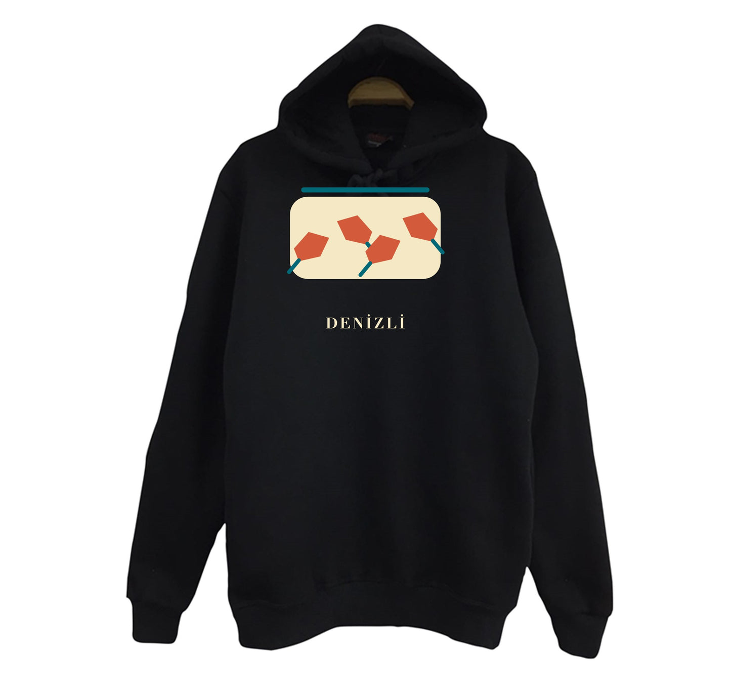 Denizli Kale Biberi baskılı siyah kapüşonlu sweatshirt