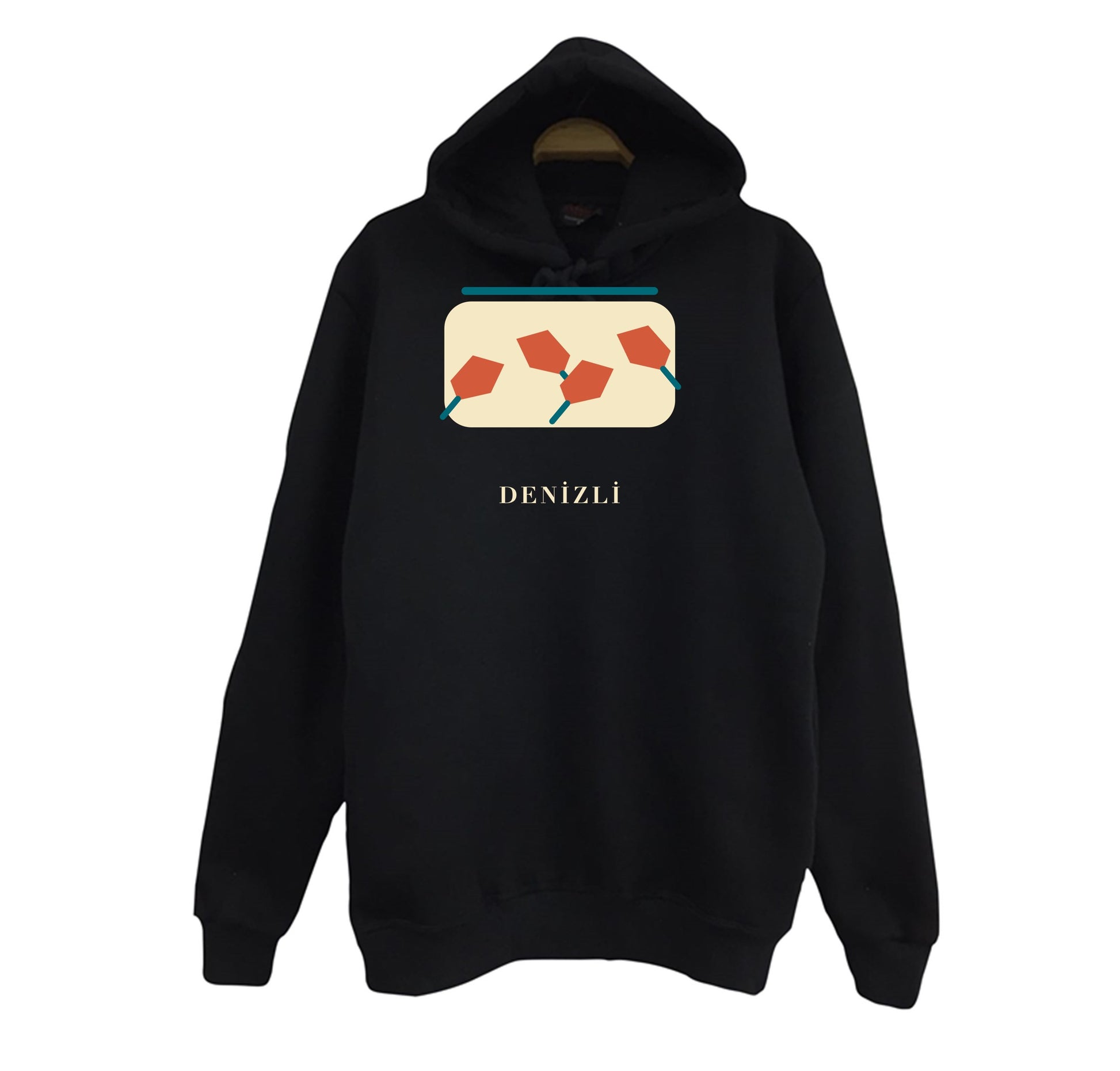 Denizli Kale Biberi baskılı siyah kapüşonlu sweatshirt