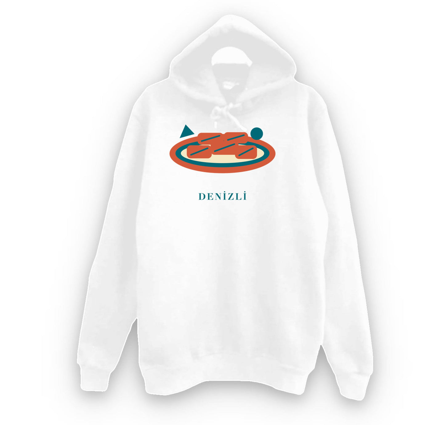 Denizli Kebabı baskılı beyaz kapüşonlu sweatshirt