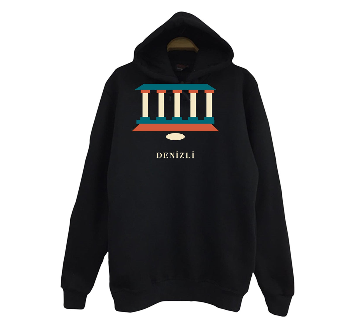 Denizli Laodikeia Antik Kenti baskılı siyah kapüşonlu sweatshirt