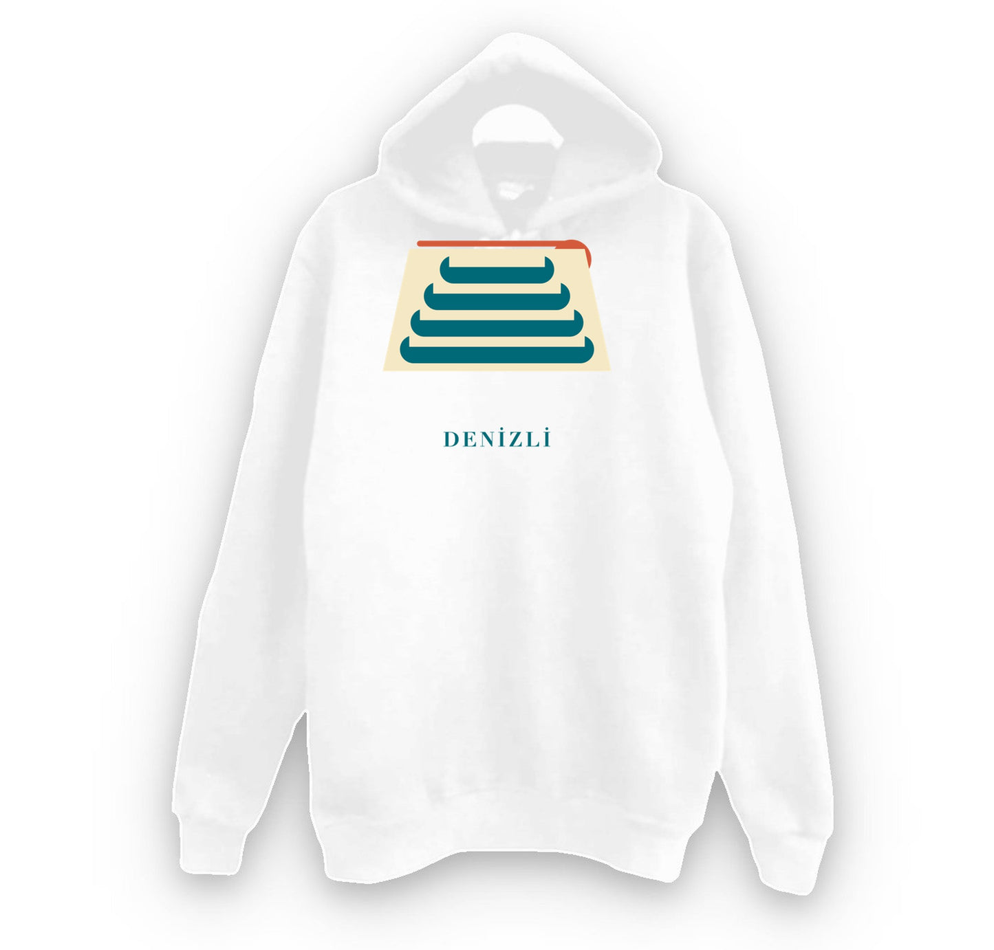 Denizli Pamukkale Travertenleri baskılı beyaz kapüşonlu sweatshirt