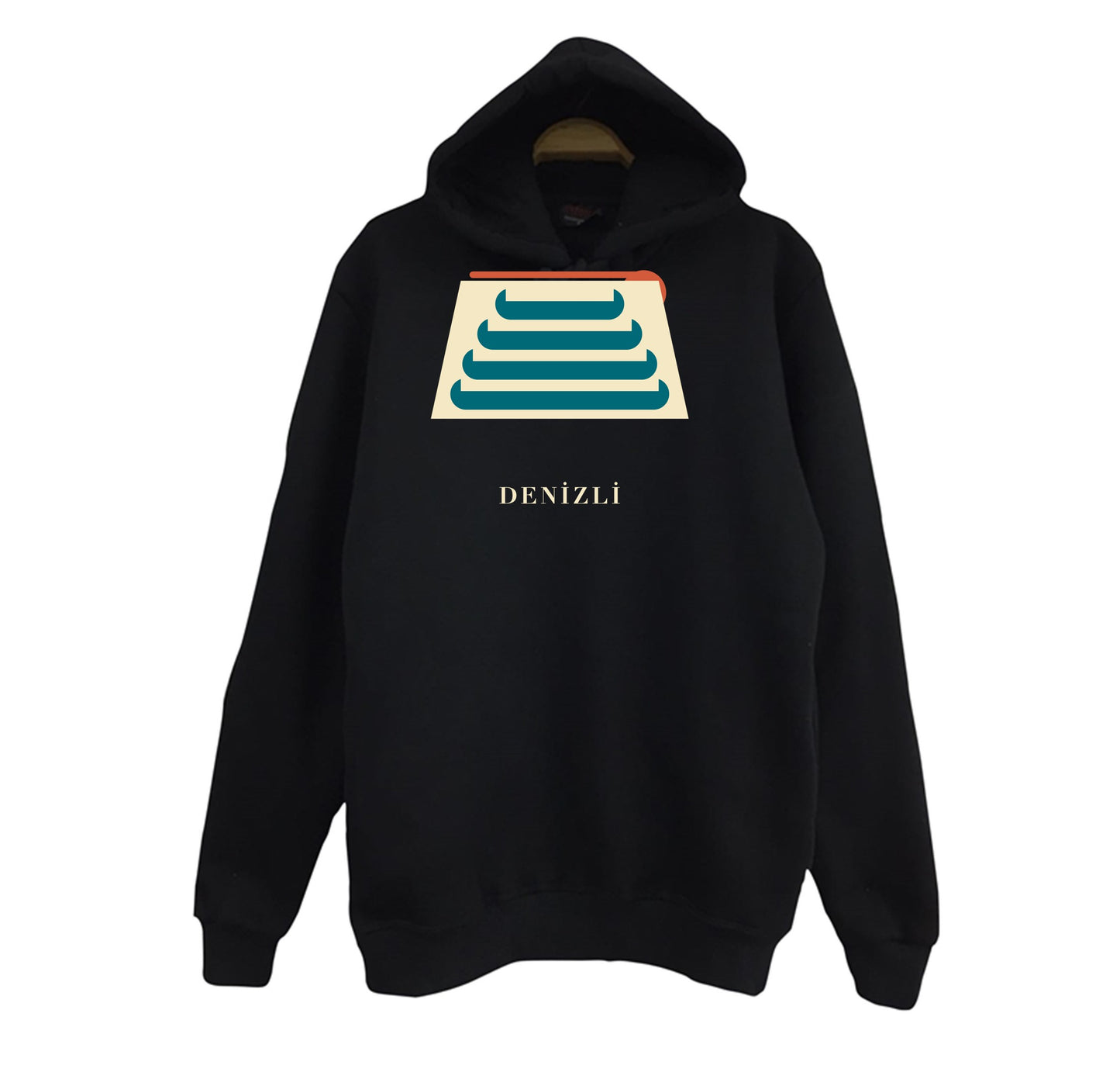 Denizli Pamukkale Travertenleri baskılı siyah kapüşonlu sweatshirt