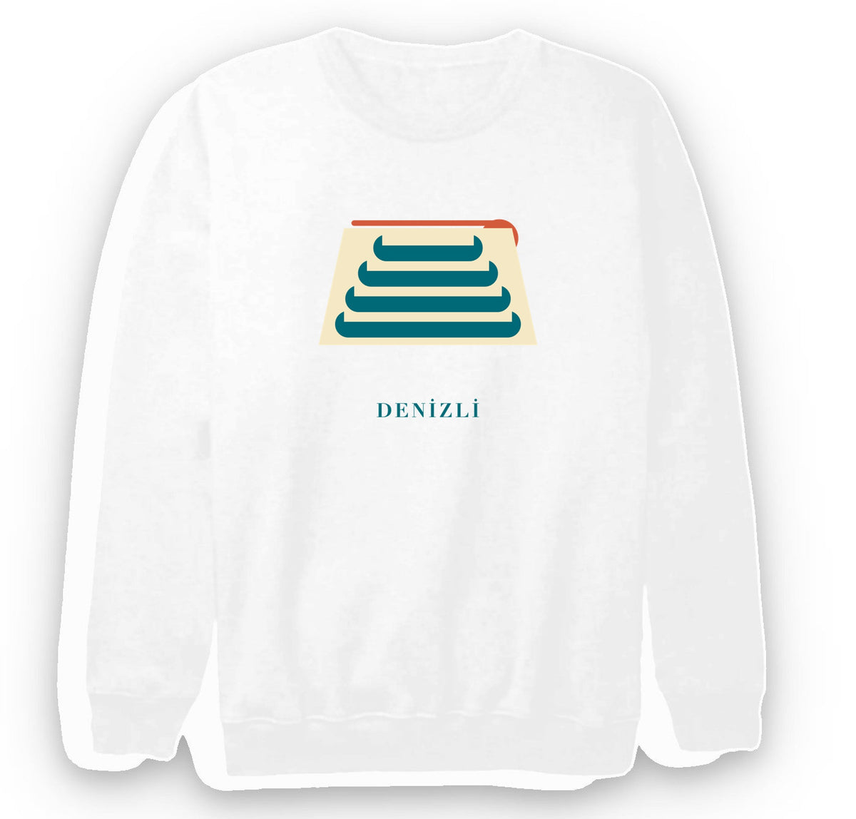 Denizli Pamukkale Travertenleri baskılı beyaz sweatshirt
