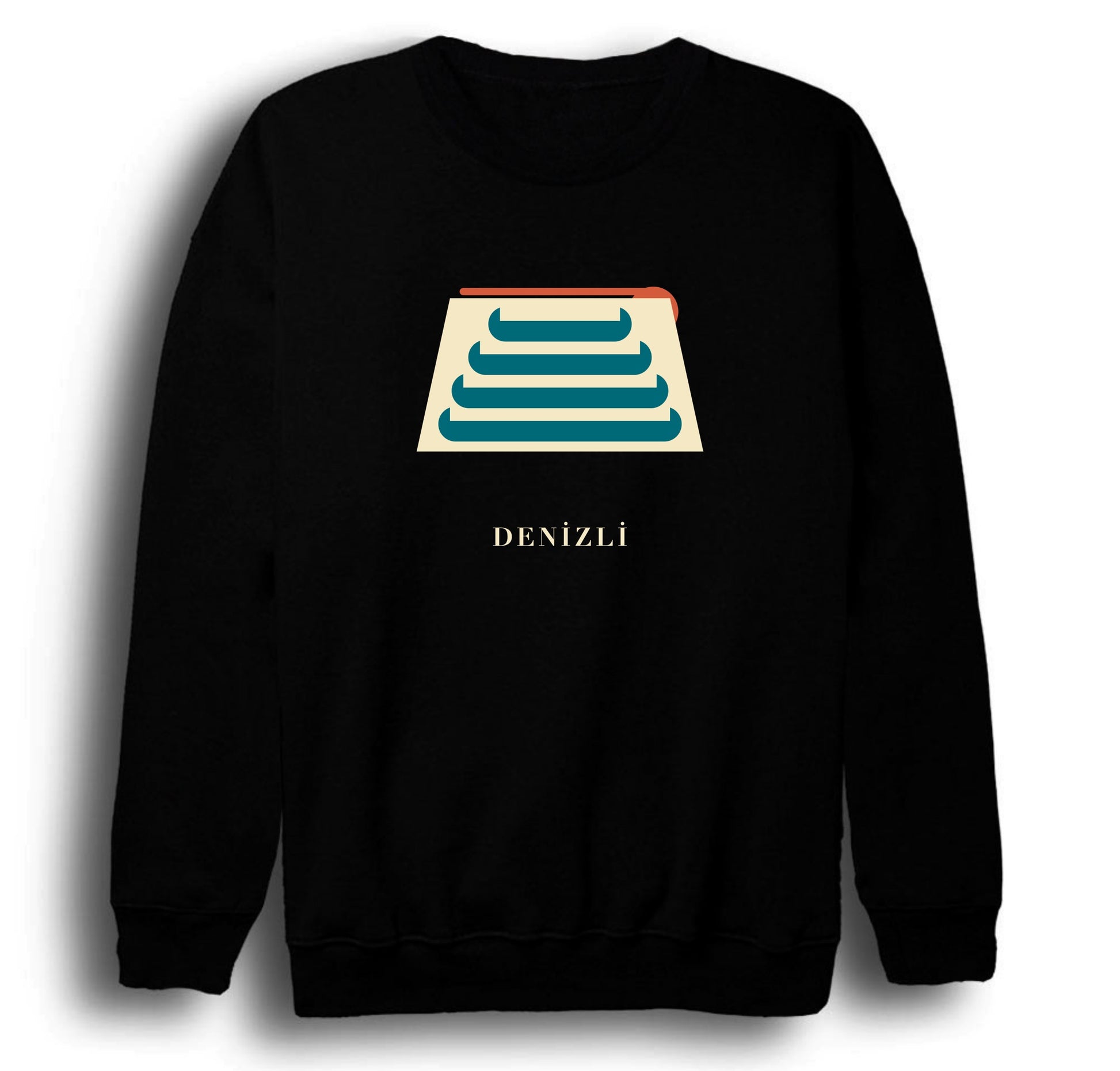 Denizli Pamukkale Travertenleri baskılı siyah sweatshirt