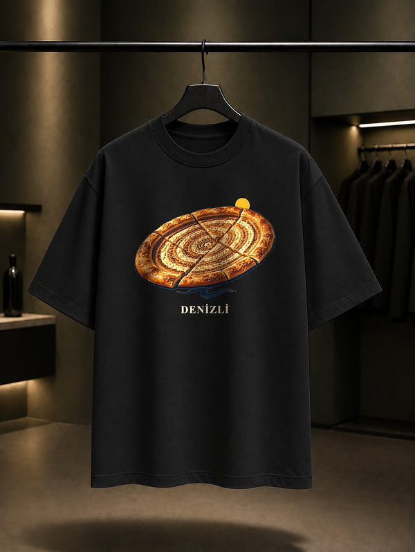 Denizli Pamukkale Travertenleri baskılı siyah t-shirt