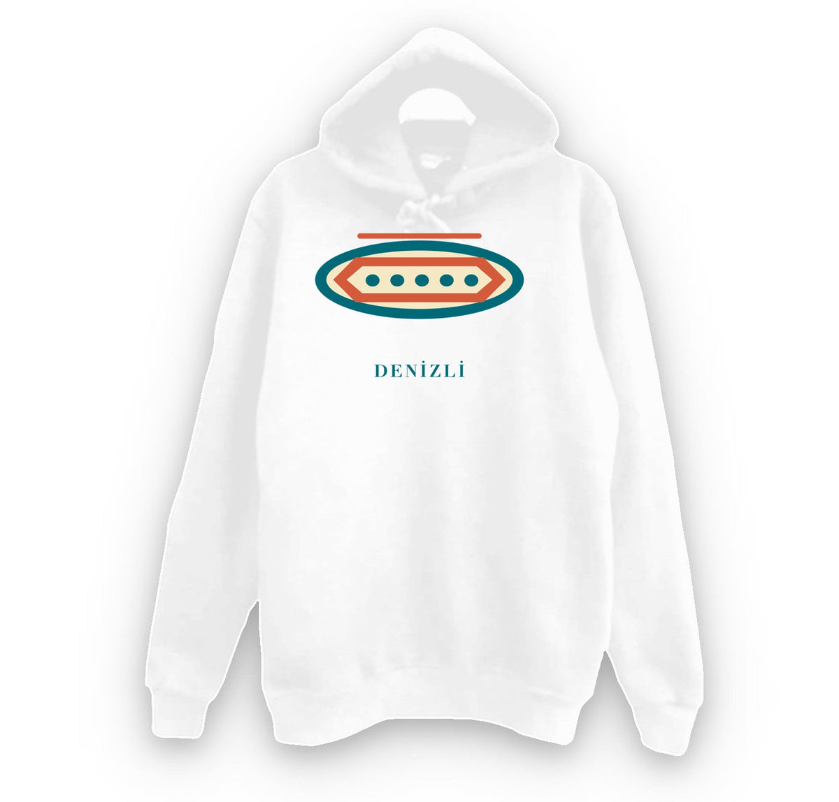 Denizli Tavas Pidesi baskılı beyaz kapüşonlu sweatshirt