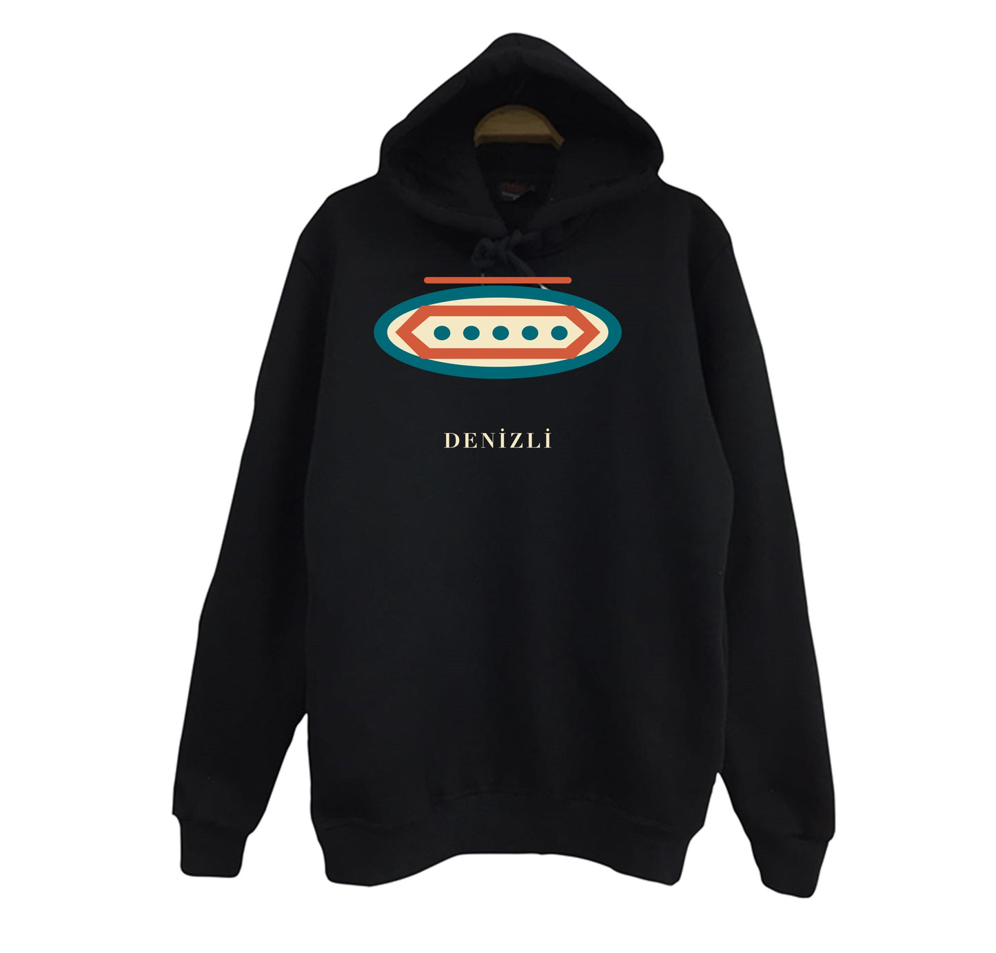 Denizli Tavas Pidesi baskılı siyah kapüşonlu sweatshirt