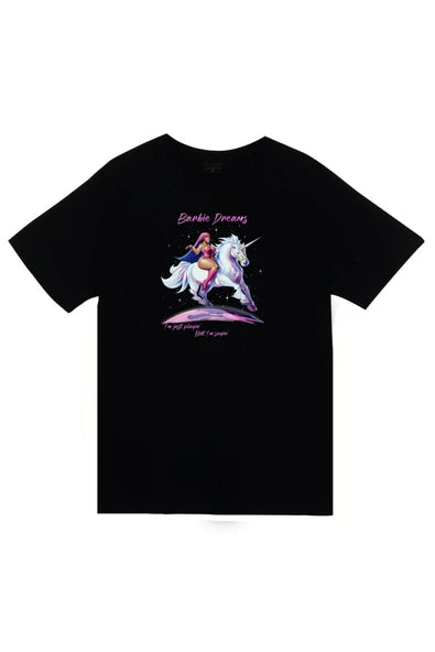 fame-stoned Barbie Baskılı Unisex Siyah %100 Pamuk T-shirt