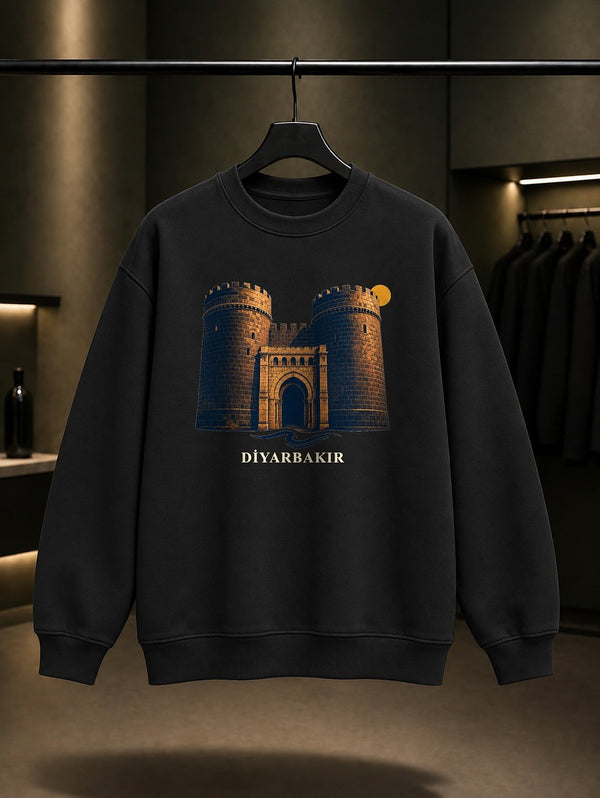 Diyarbakır Burma Kadayıf baskılı siyah sweatshirt