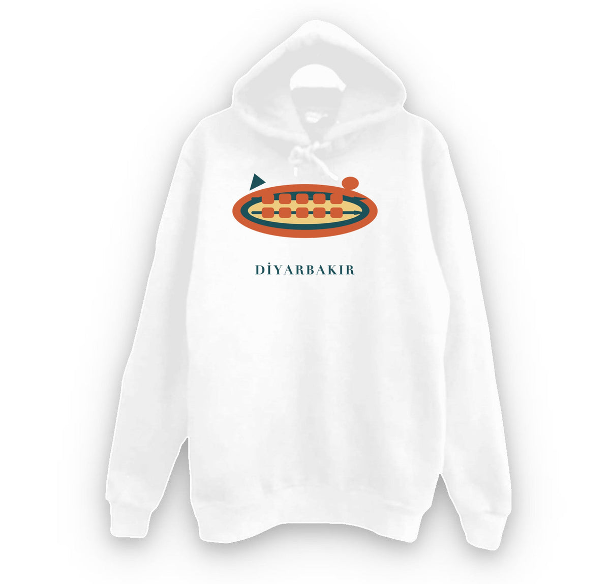 Diyarbakır Ciğer Kebabı baskılı beyaz kapüşonlu sweatshirt