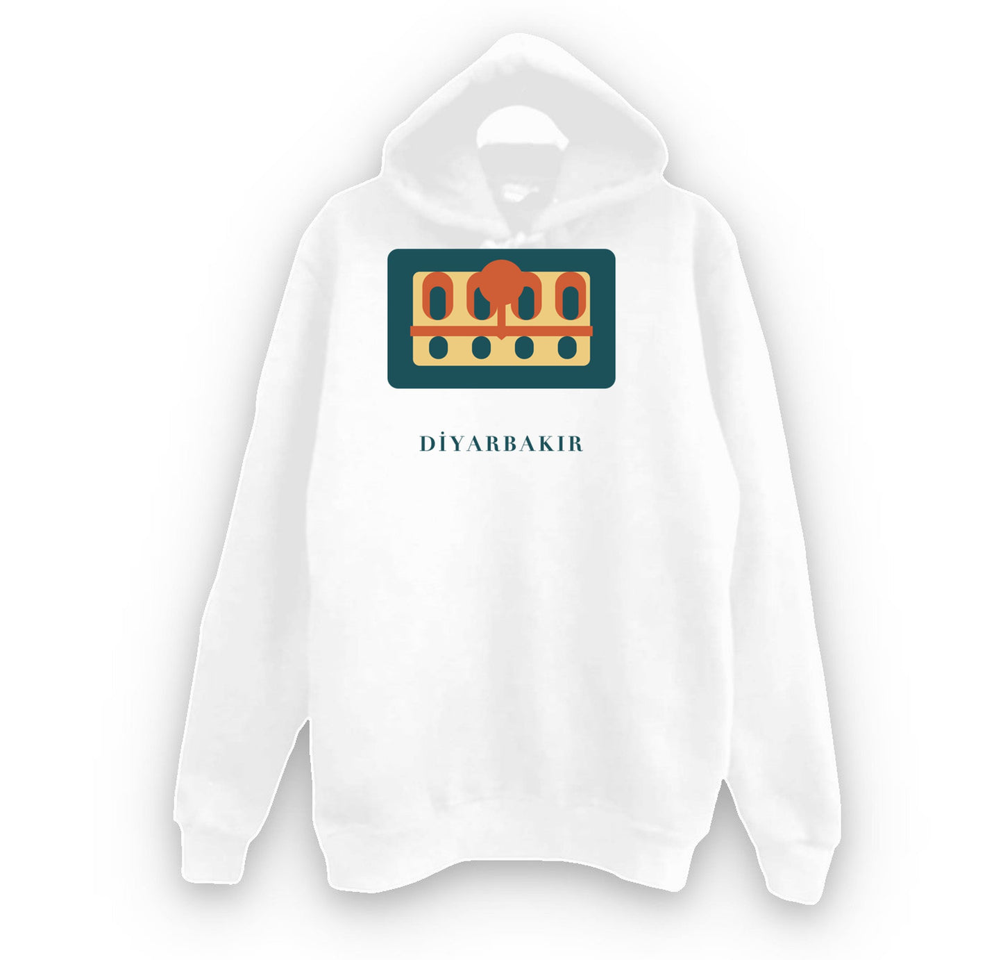 Diyarbakır Hasan Paşa Hanı baskılı beyaz kapüşonlu sweatshirt