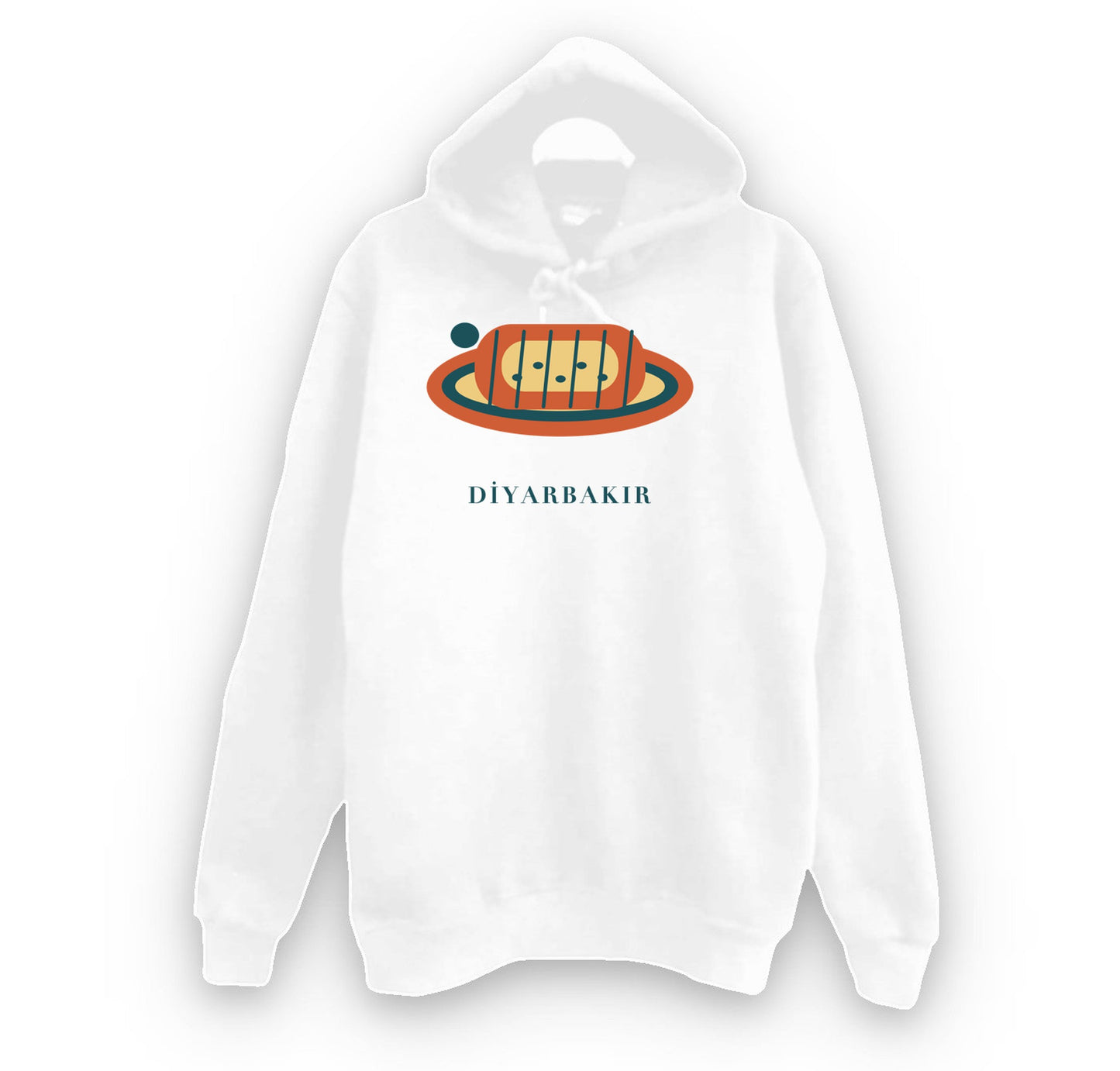Diyarbakır Kaburga Dolması baskılı beyaz kapüşonlu sweatshirt