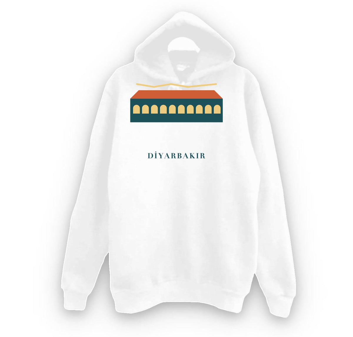 Diyarbakır On Gözlü Köprü baskılı beyaz kapüşonlu sweatshirt
