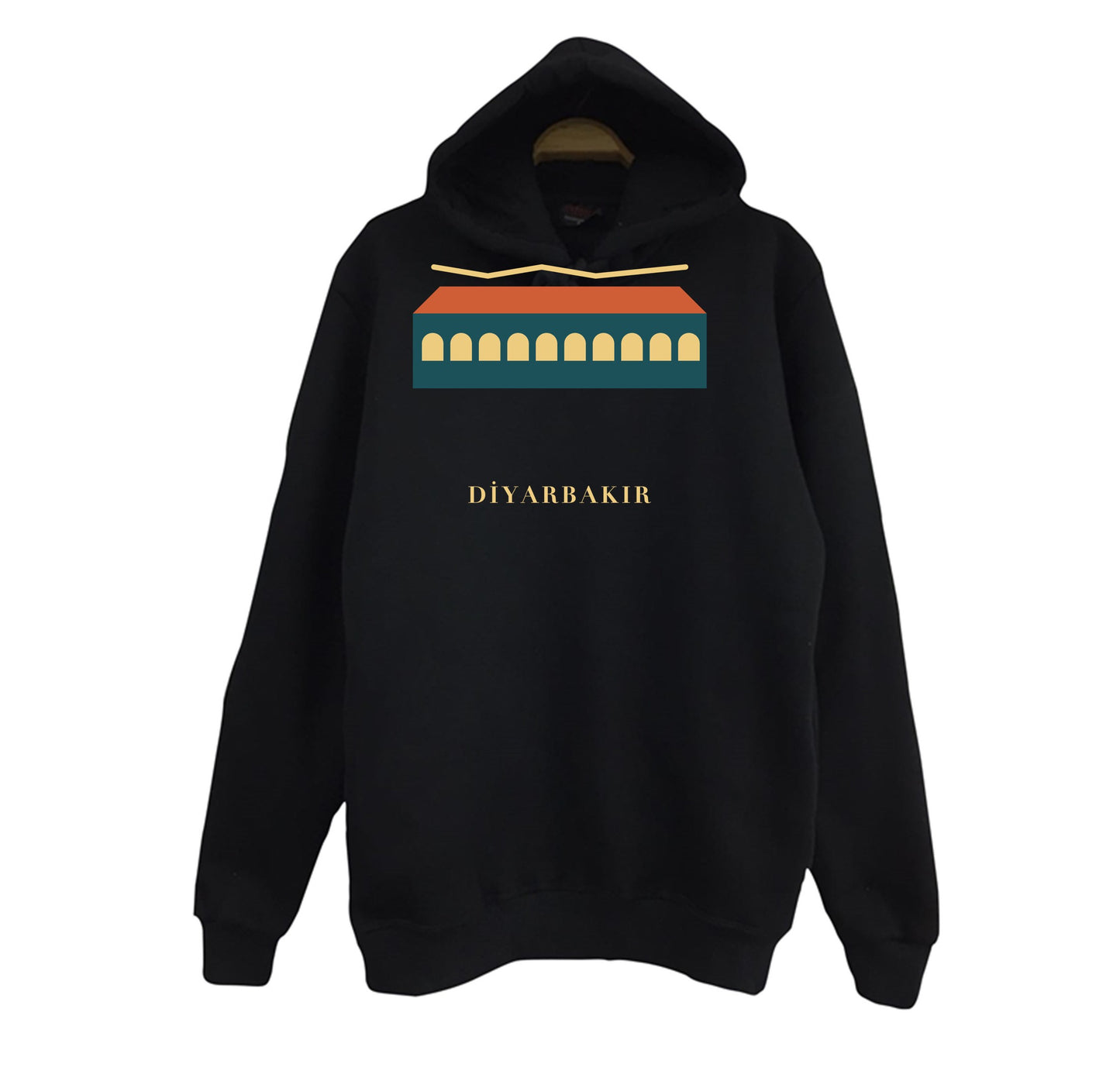 Diyarbakır On Gözlü Köprü baskılı siyah kapüşonlu sweatshirt