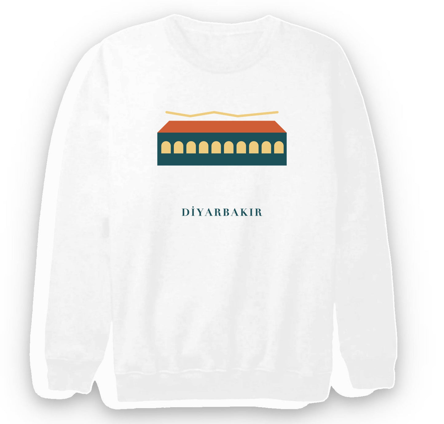 Diyarbakır On Gözlü Köprü baskılı beyaz sweatshirt