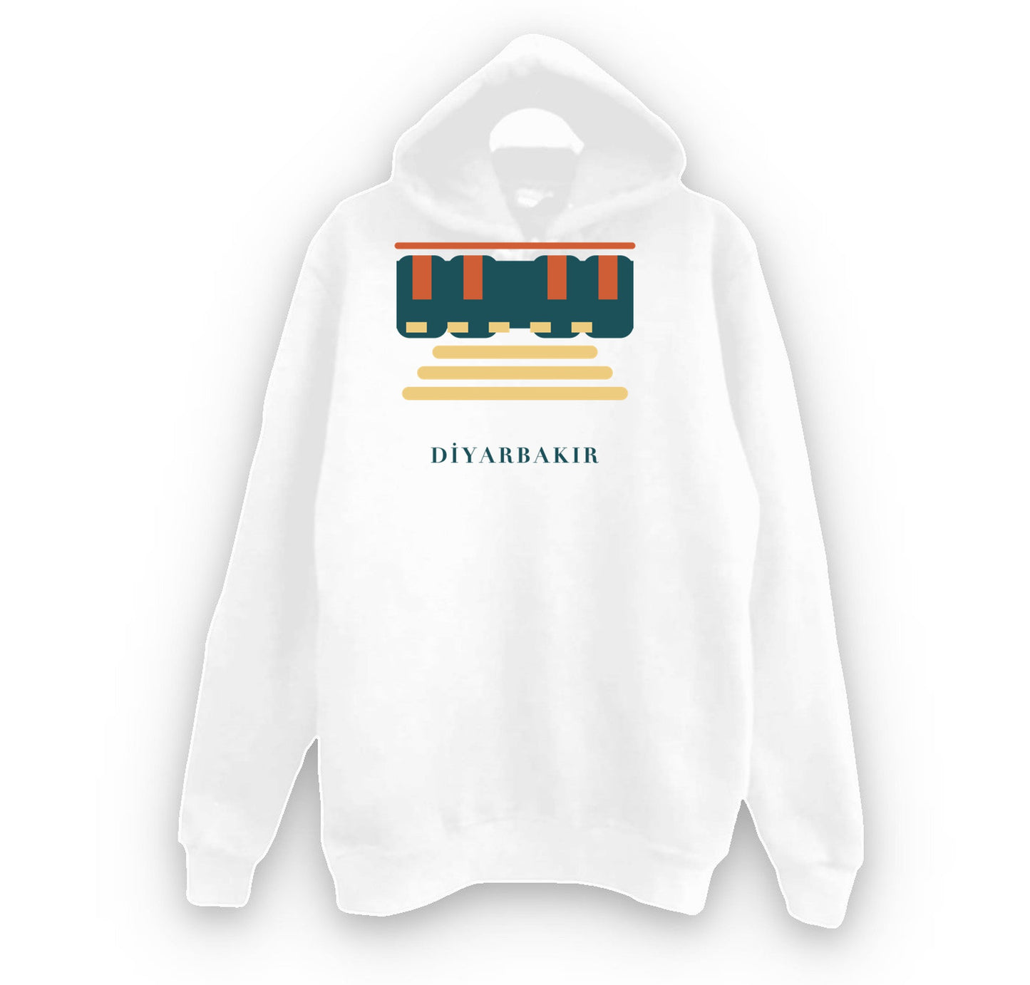 Diyarbakır Surları ve Hevsel Bahçeleri baskılı beyaz kapüşonlu sweatshirt