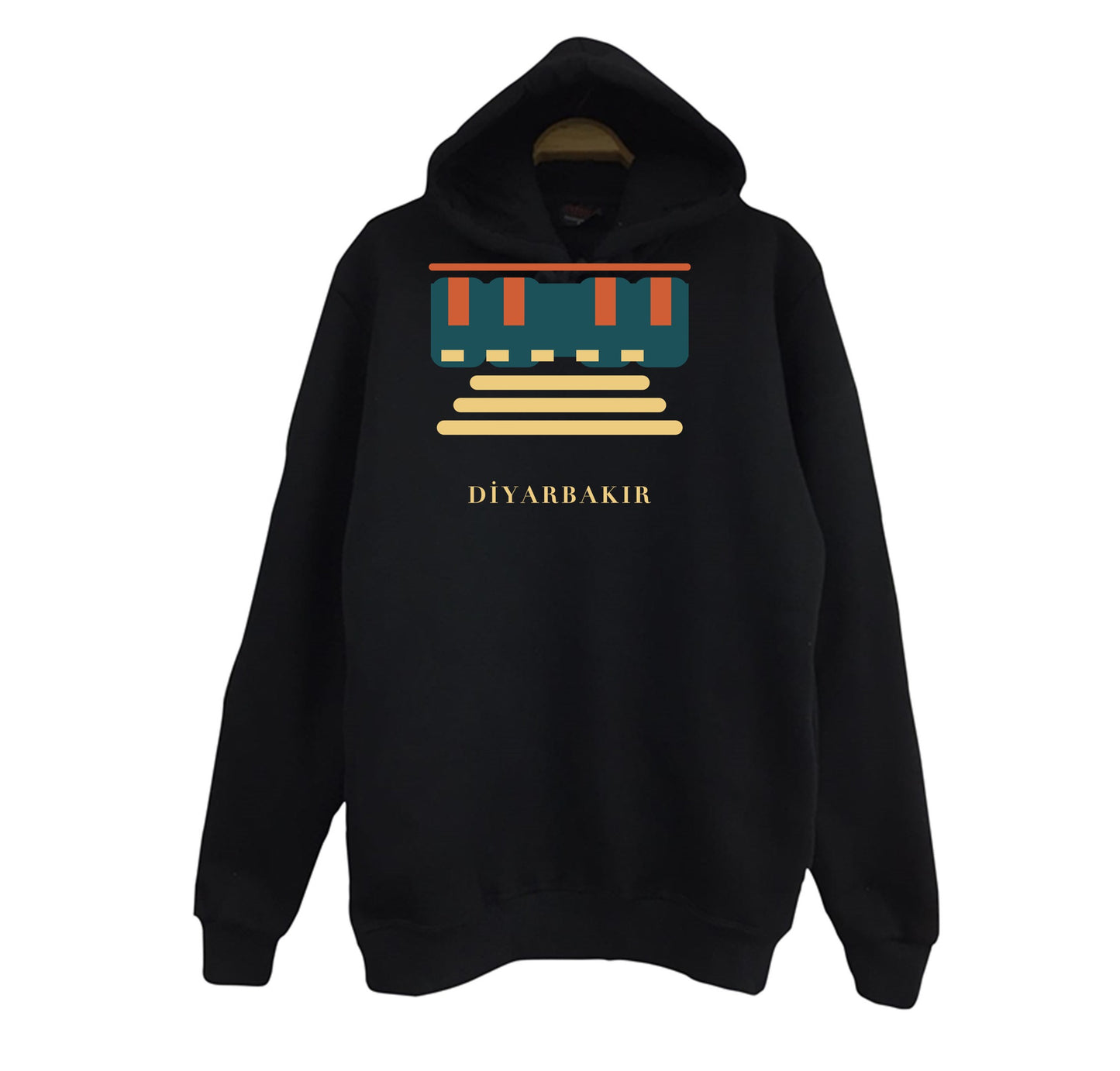 Diyarbakır Surları ve Hevsel Bahçeleri baskılı siyah kapüşonlu sweatshirt