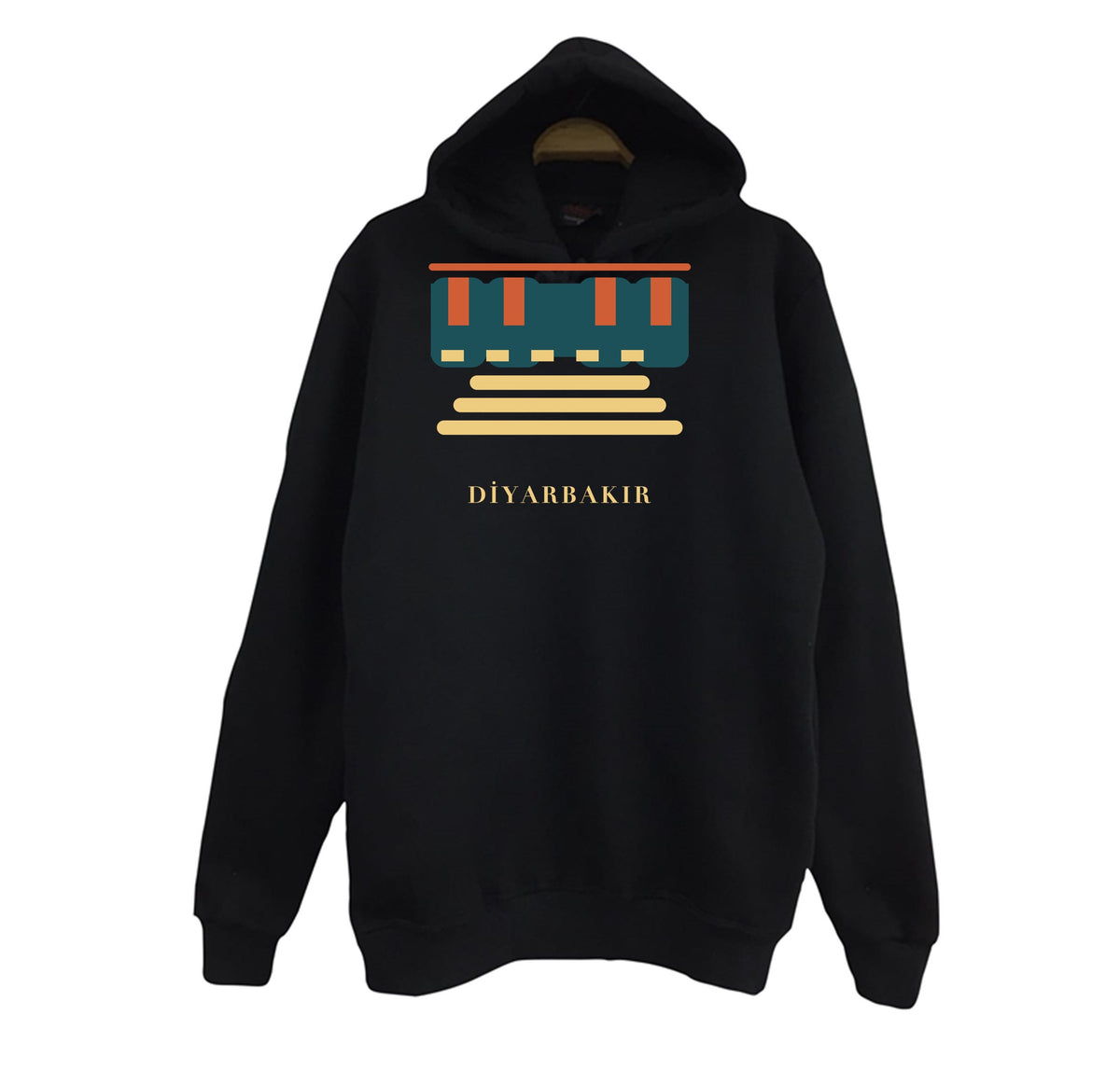 Diyarbakır Surları ve Hevsel Bahçeleri baskılı siyah kapüşonlu sweatshirt