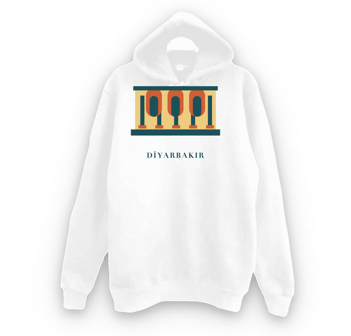 Diyarbakır Ulu Camii baskılı beyaz kapüşonlu sweatshirt