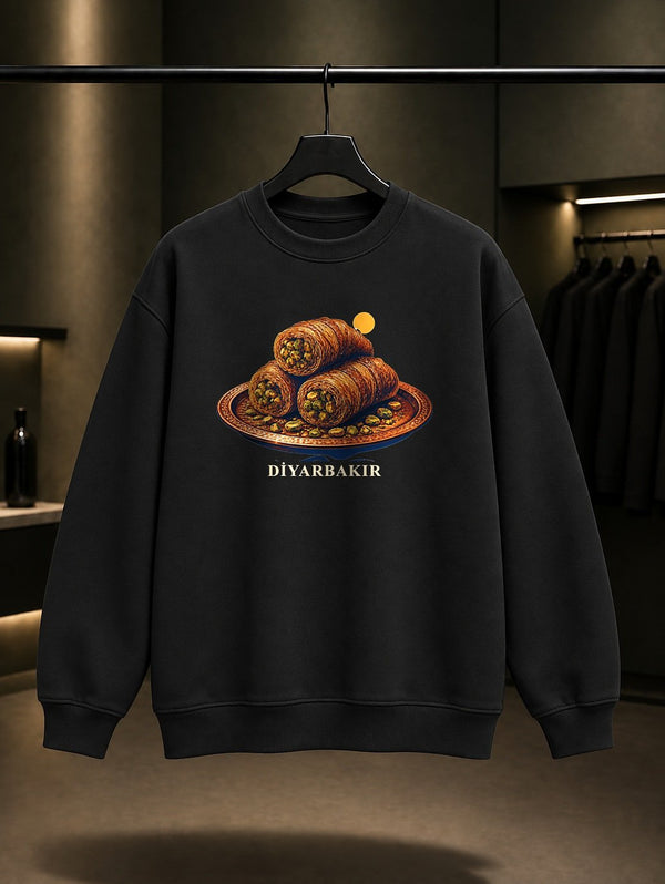 Diyarbakır Zerzevan Kalesi baskılı siyah sweatshirt