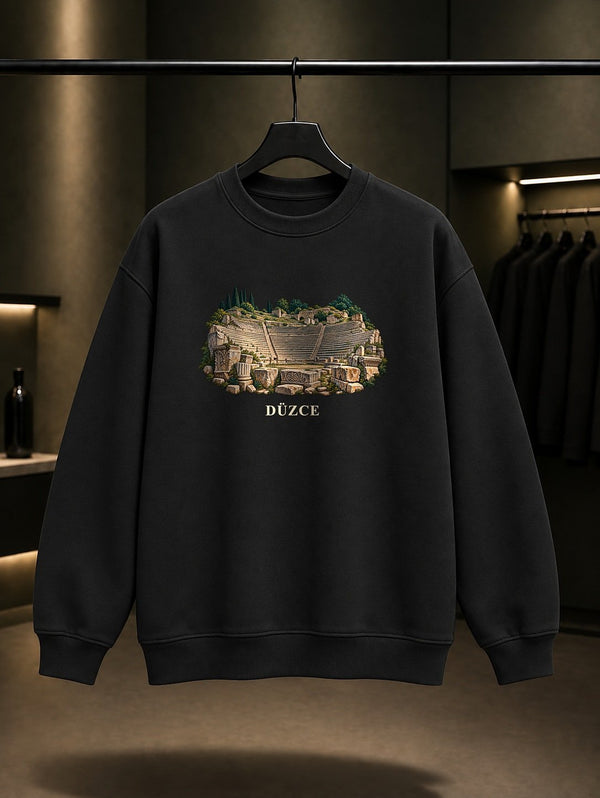 Düzce Konuralp Tiyatrosu baskılı siyah sweatshirt