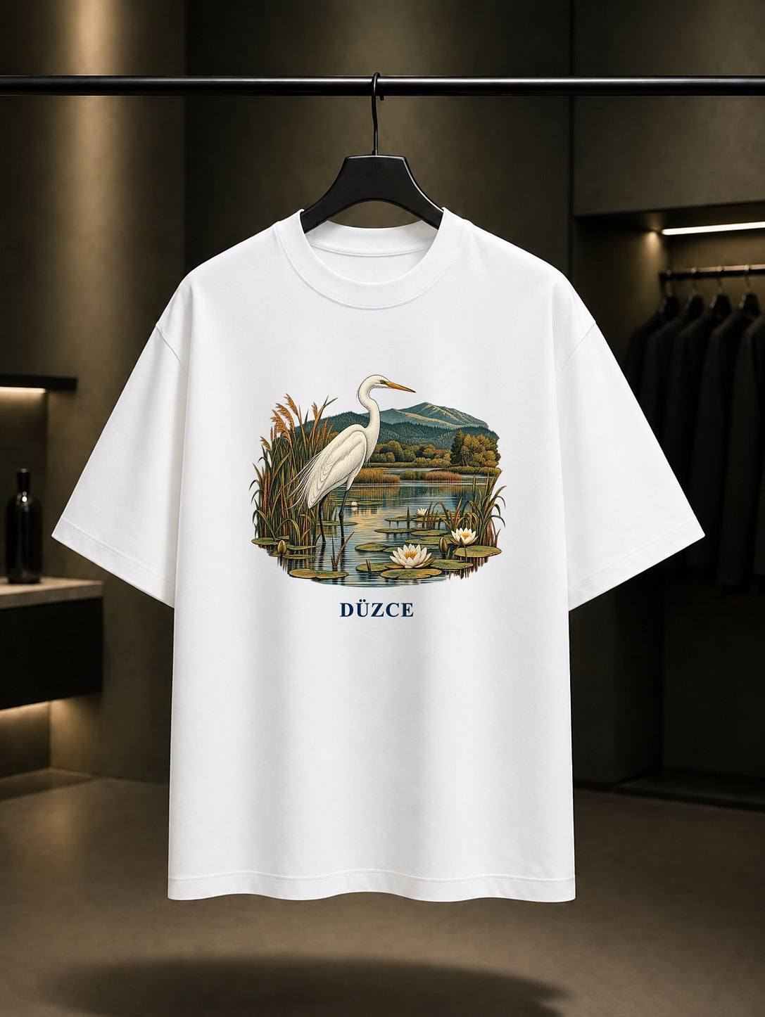 Düzce Efteni Gölü baskılı beyaz t-shirt