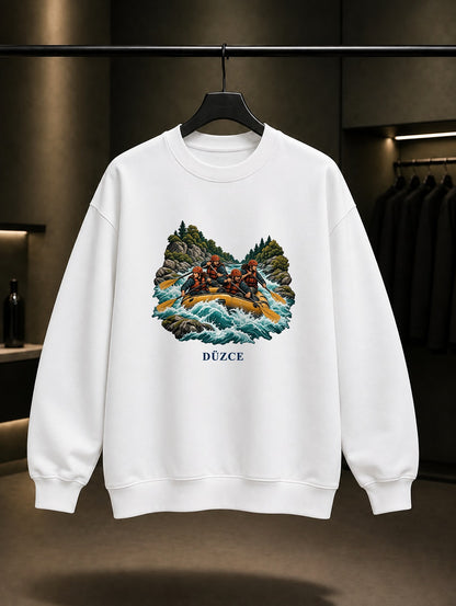 Düzce Melen Rafting baskılı beyaz sweatshirt