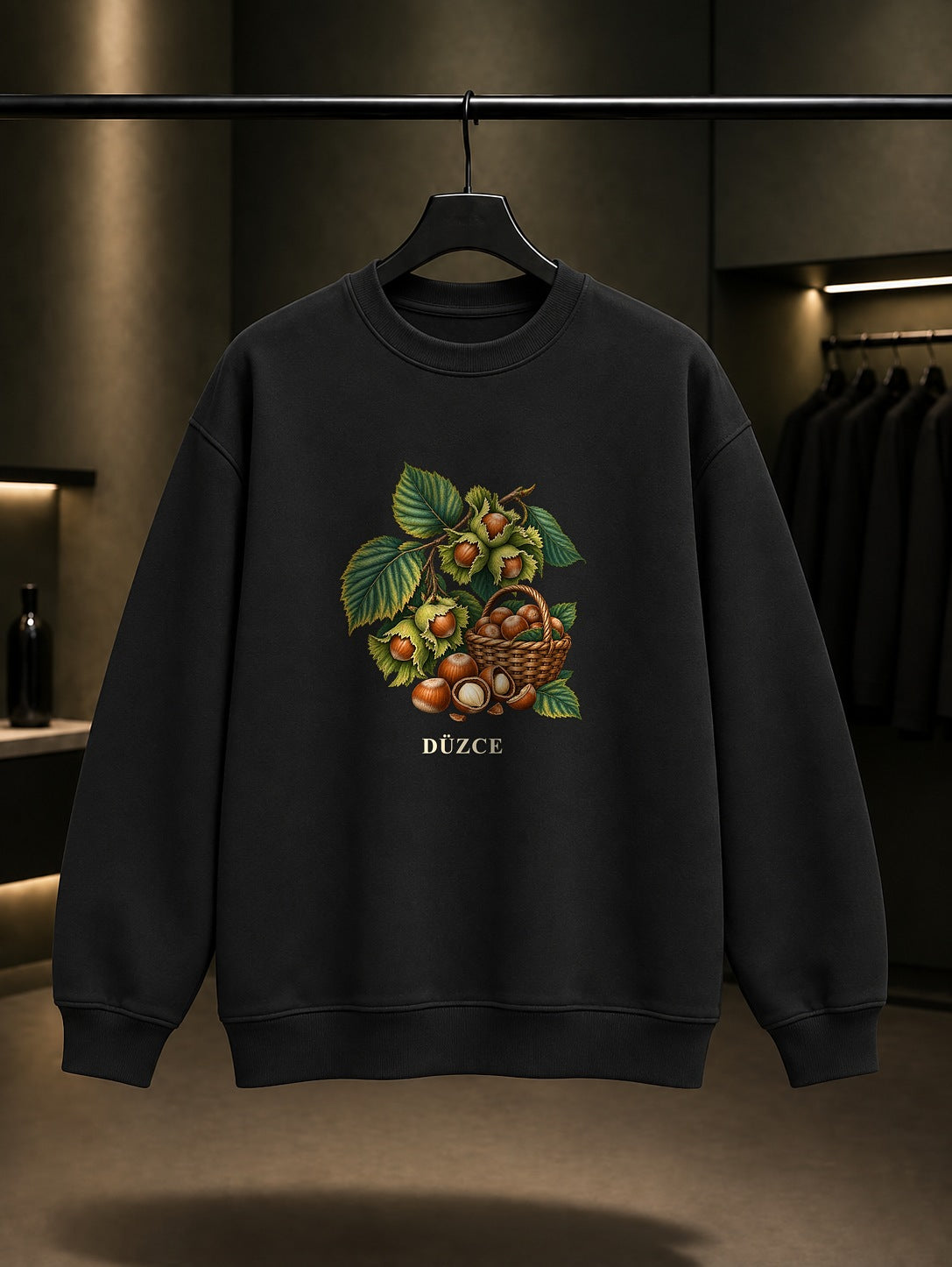 Düzce Akçakoca Fındığı baskılı siyah sweatshirt