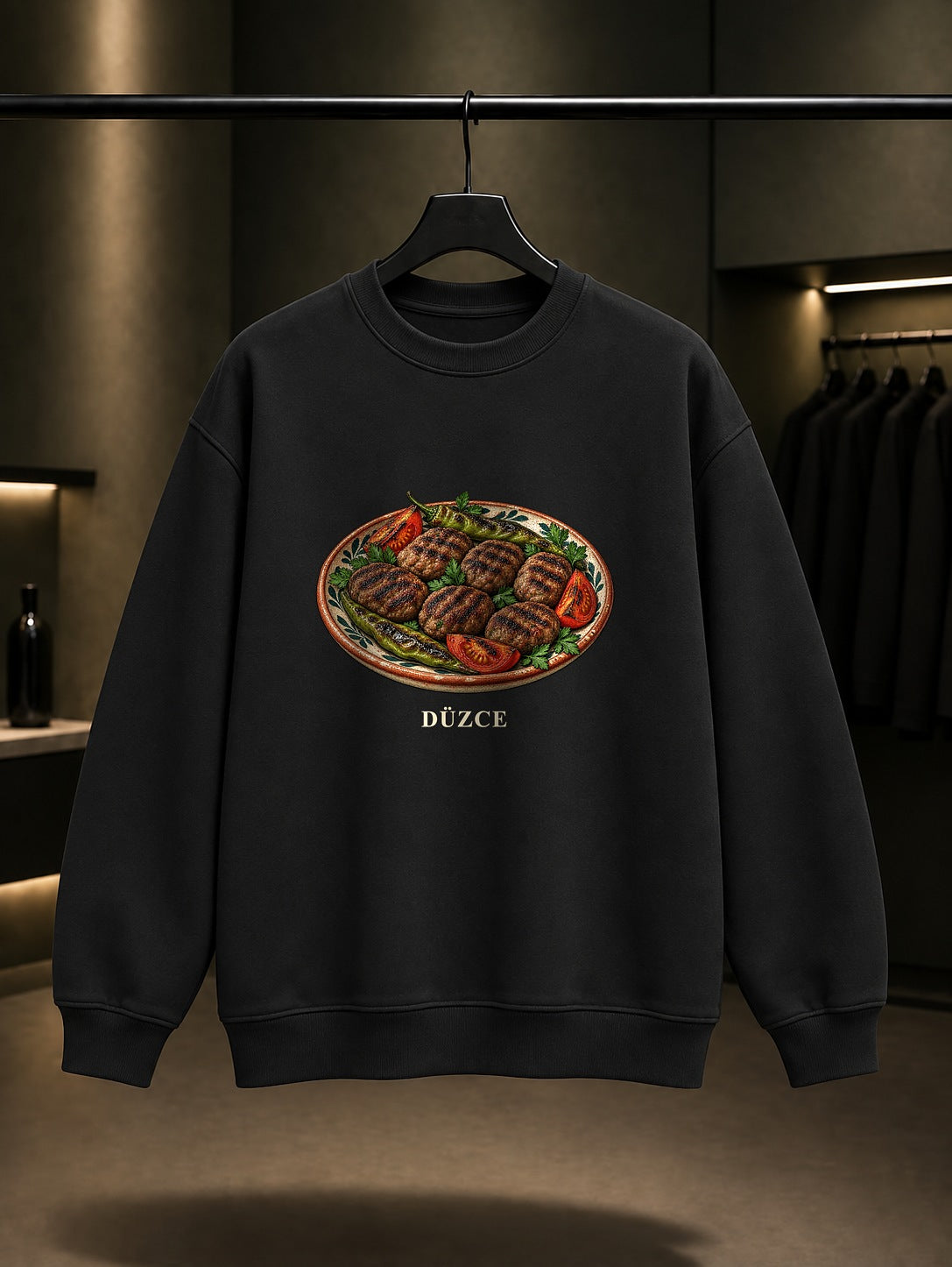Düzce Köftesi baskılı siyah sweatshirt