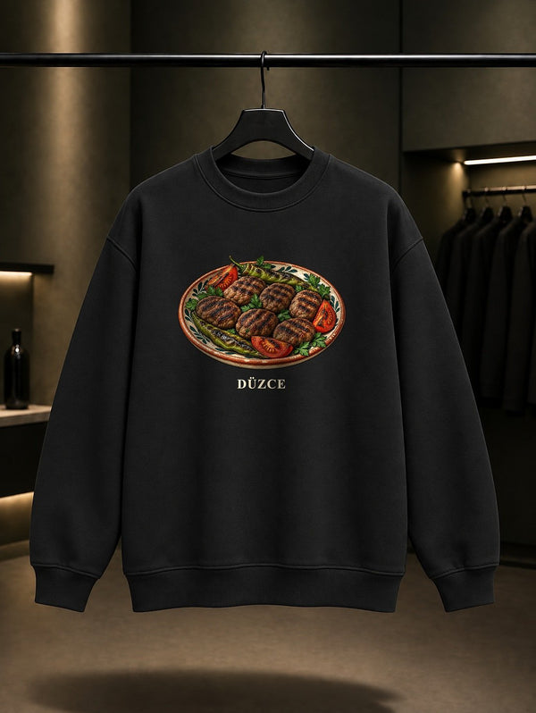 Düzce Köftesi baskılı siyah sweatshirt