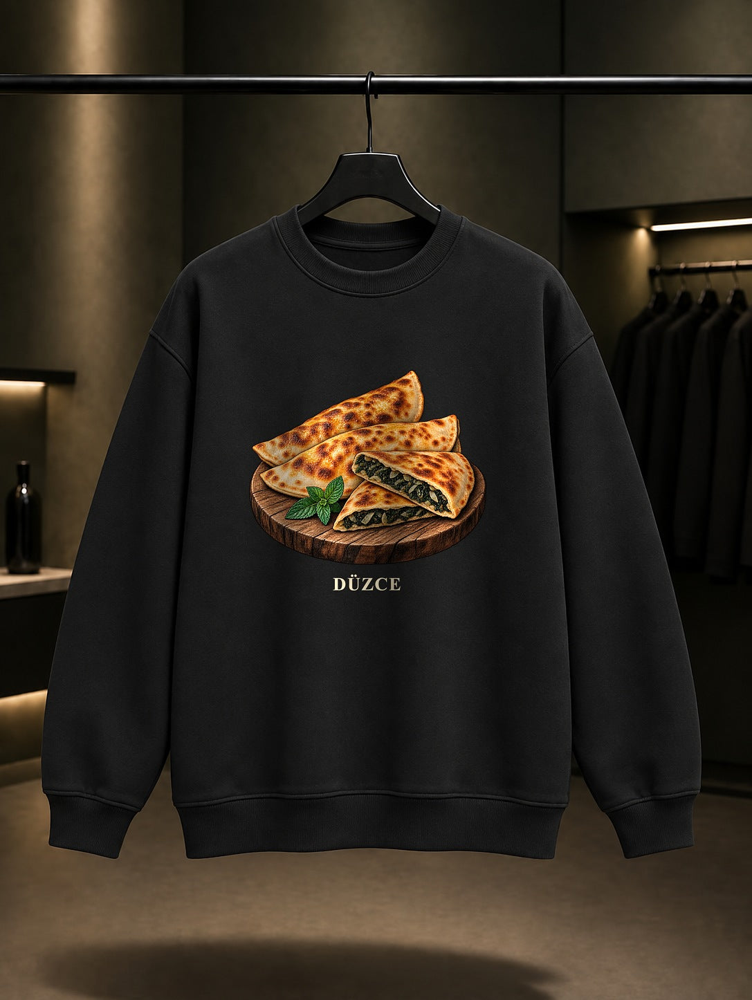 Düzce Mancarlı Pide baskılı siyah sweatshirt