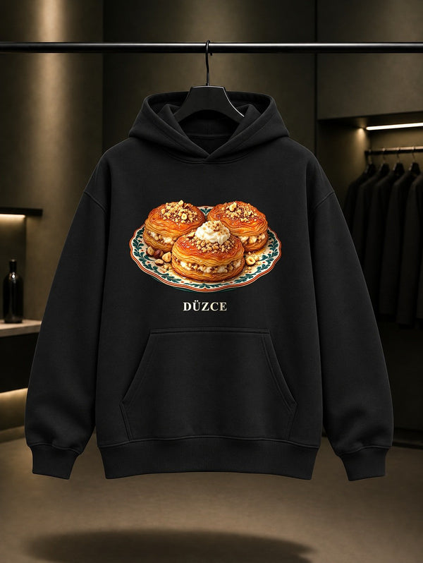 Düzce Melengüççeği baskılı siyah kapüşonlu sweatshirt