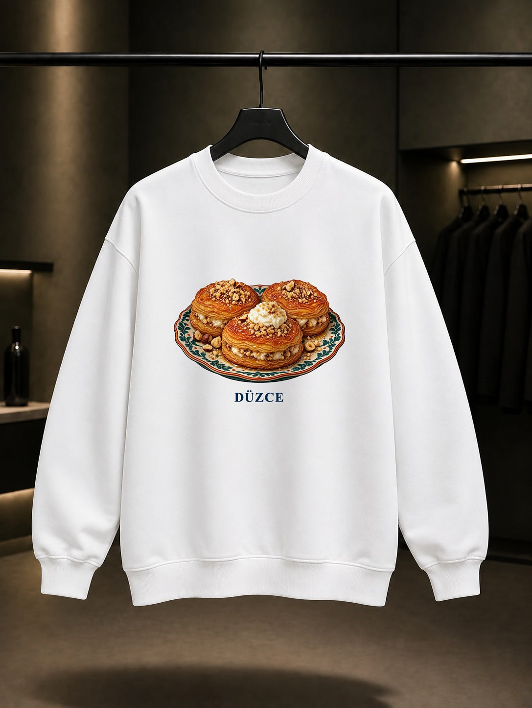 Düzce Melengüççeği baskılı beyaz sweatshirt