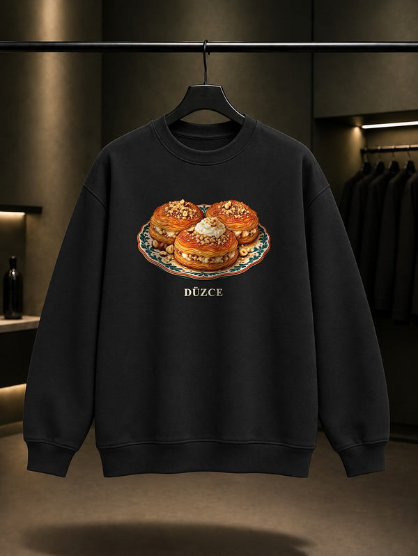 Düzce Melengüççeği baskılı siyah sweatshirt