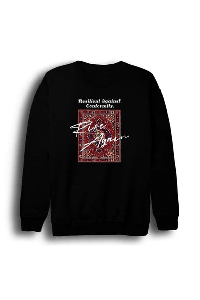 fame-stoned Motif - Halı - Dokuma Baskılı Unisex %100 Pamuk Siyah Bisiklet Yaka Sweatshirt
