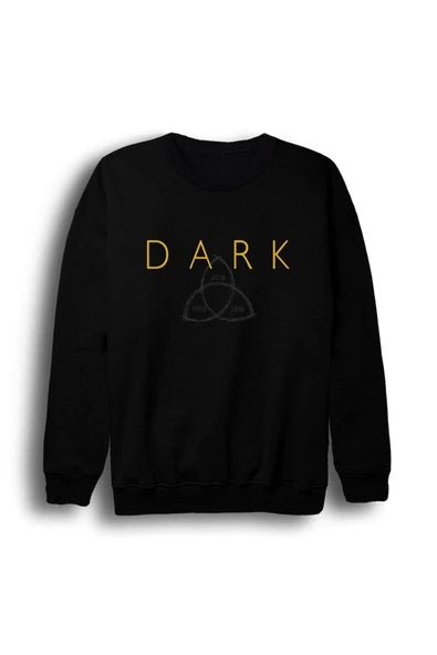 Dark Dizisi logosu ve üçlü baskılı siyah sweatshirt
