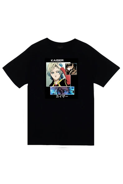 fame-stoned  Blue Lock, Michael Kaiser Anime Baskılı Unisex %100 Pamuk Siyah T-shirt