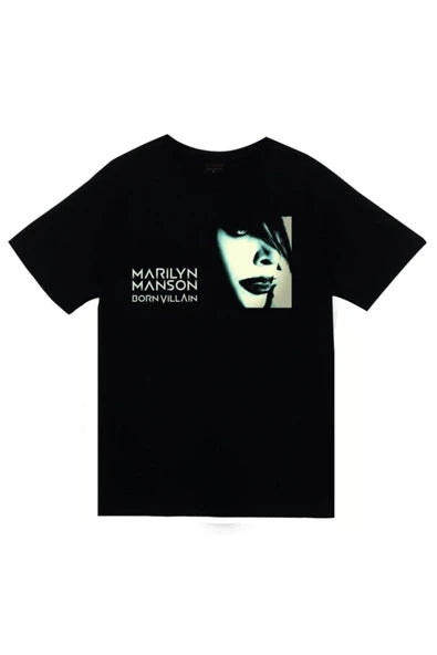 fame-stoned Marilyn Manson Baskılı Unisex %100 Pamuk Siyah T-shirt