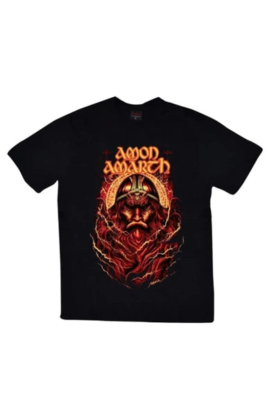 fame-stoned  Amon Amarth Baskılı Unisex %100 Pamuk Siyah T-shirt