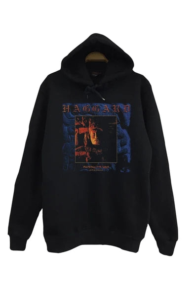 fame-stoned Haggard Baskılı Unisex %100 Pamuk Siyah Kapüşonlu Sweatshirt