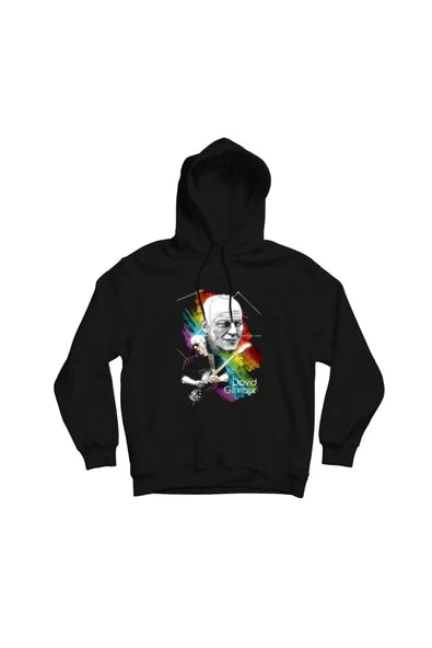 Pink Floyd David Gilmour portresi baskılı siyah kapüşonlu sweatshirt