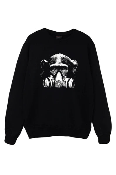 Maymun baskılı siyah sweatshirt