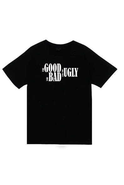fame-stoned  İyi Kötü Çirkin Baskılı Unisex %100 Pamuk Siyah T-shirt